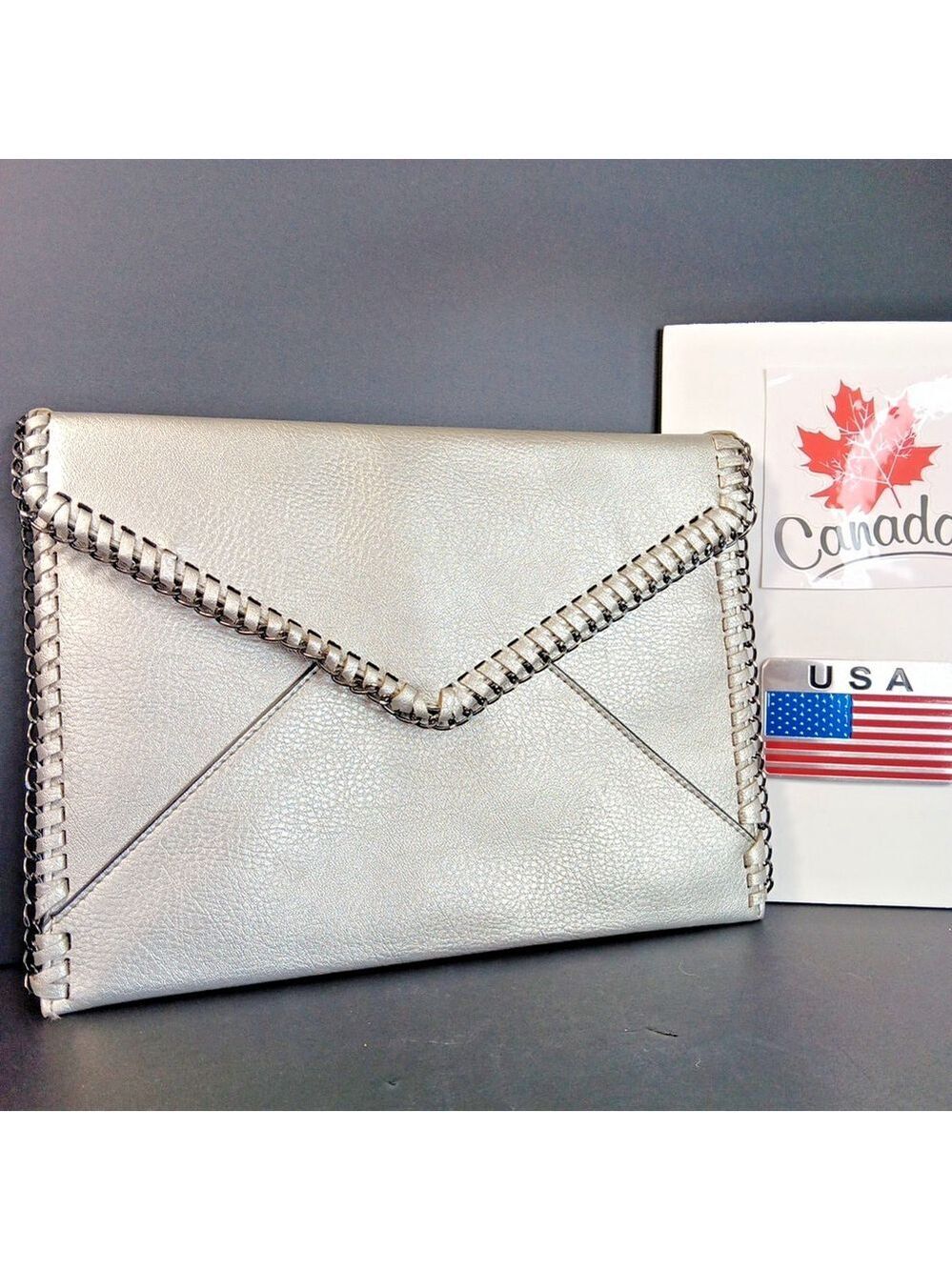 Rare Design Lab Lord And Taylor Envelope Purse Silver 11 X 8 In Minimalist